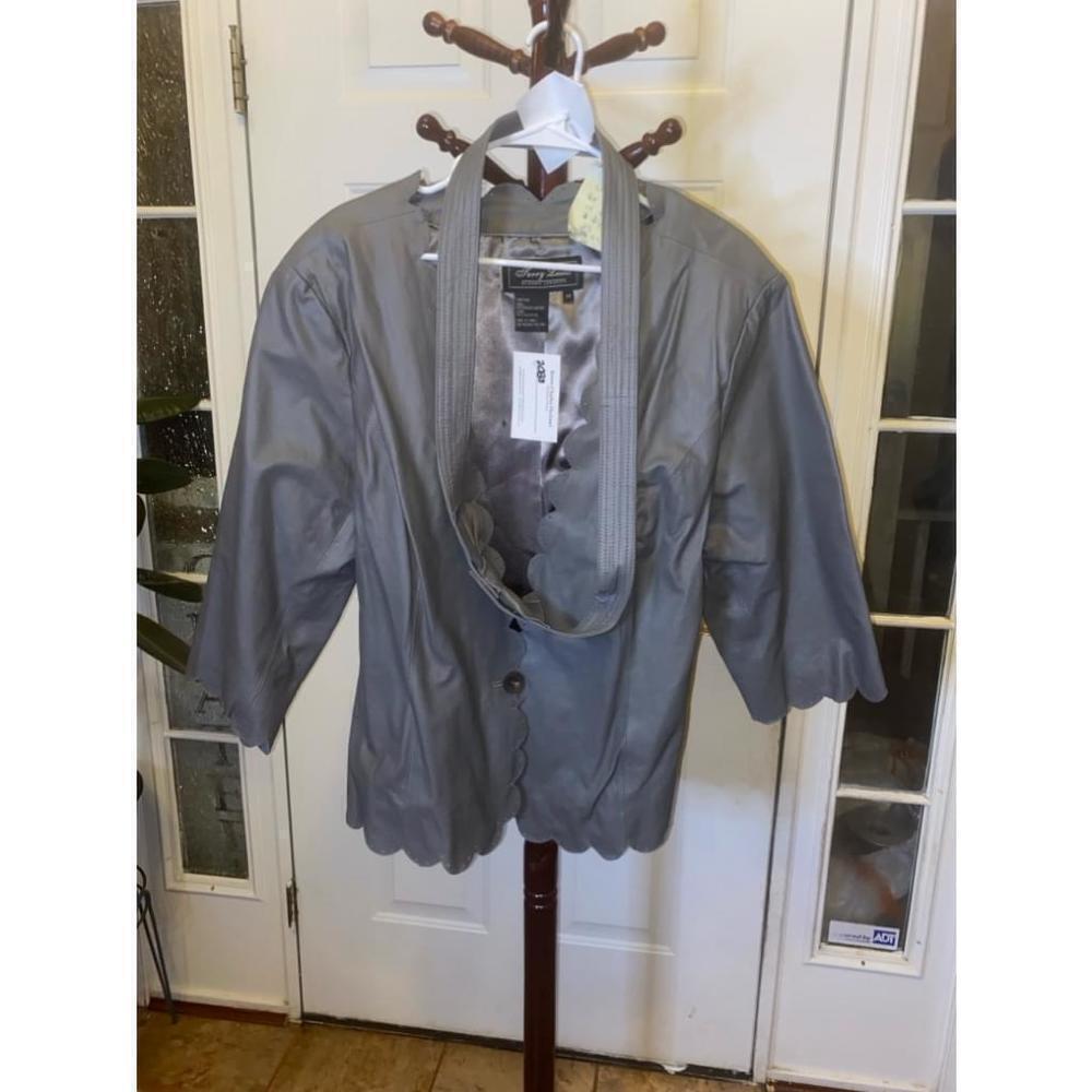 Terry Lewis Luxuries grey leather jacket with belt size 2X